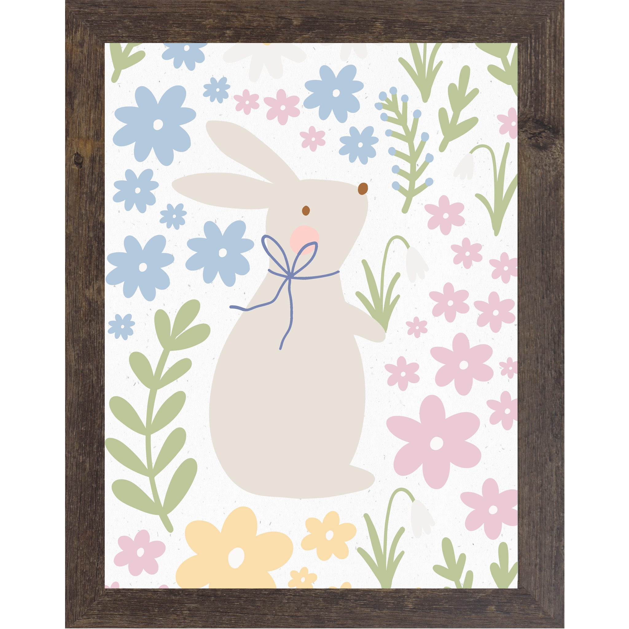 Whimsical Spring Bunny Framed Wall Art – Pastel Floral Nursery & Everyday Home Decor (SB120)