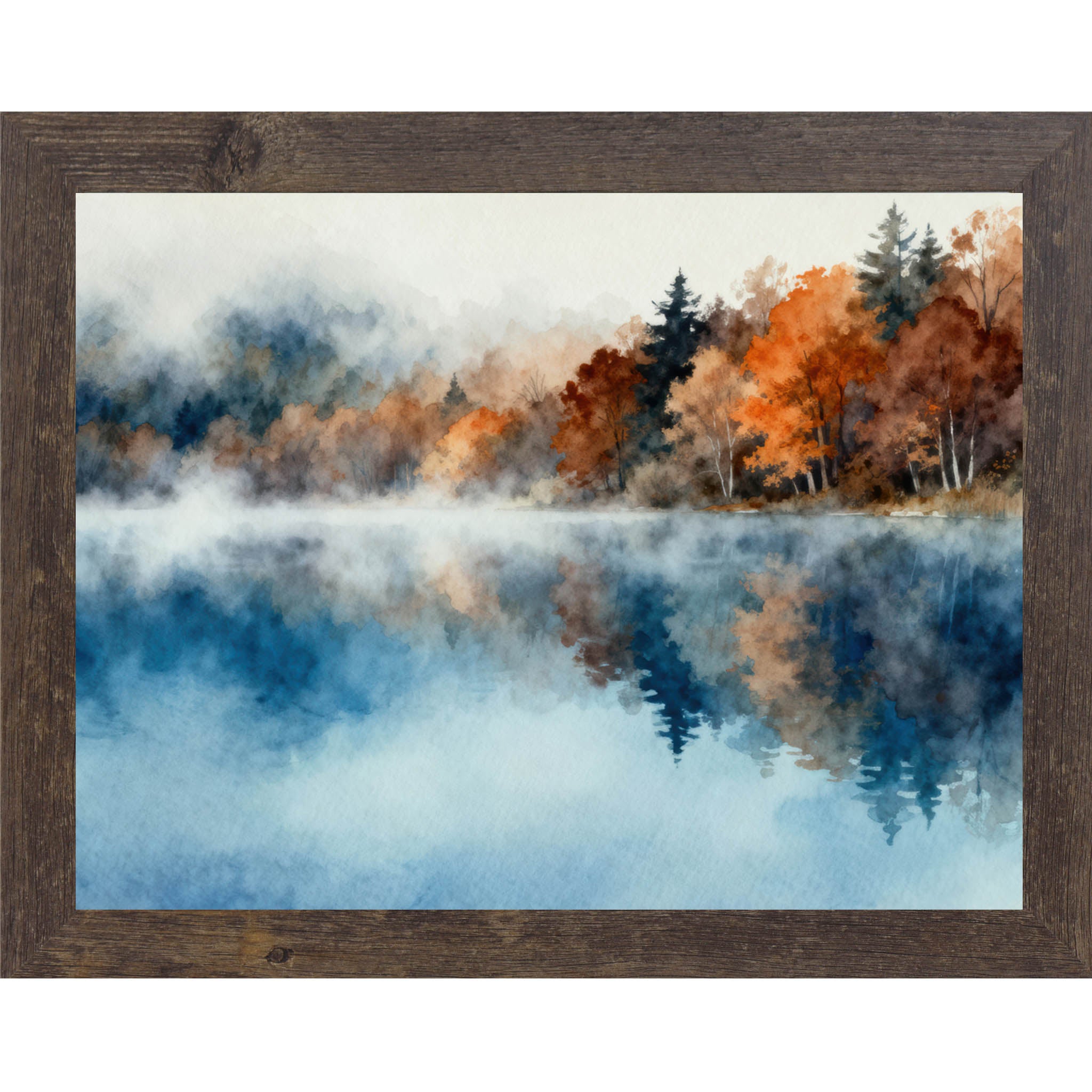 Calm Lake Reflections – Framed Lake Wall Art, Peaceful Water & Autumn Trees, Large Nature Decor (SB162) - Summer Snow Art