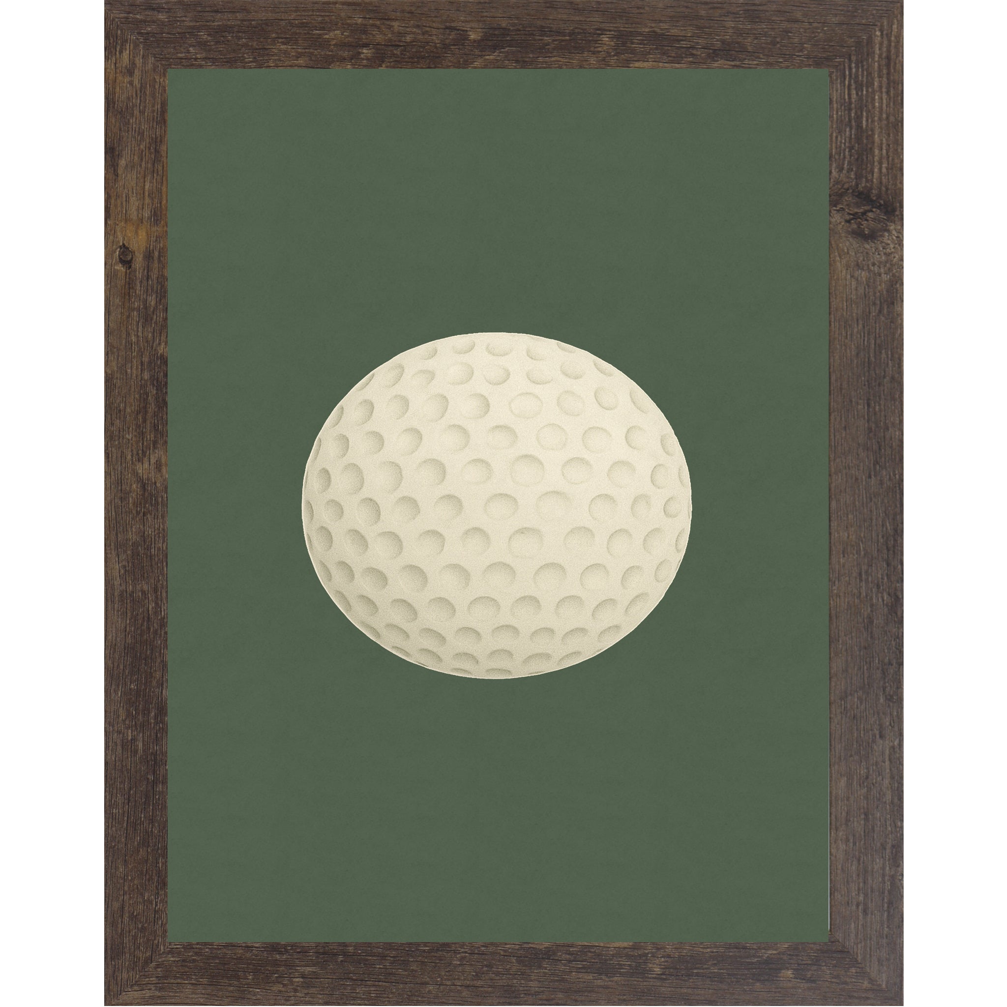 Natural Brown colored Minimalist golf wall art featuring a white golf ball on a green background.