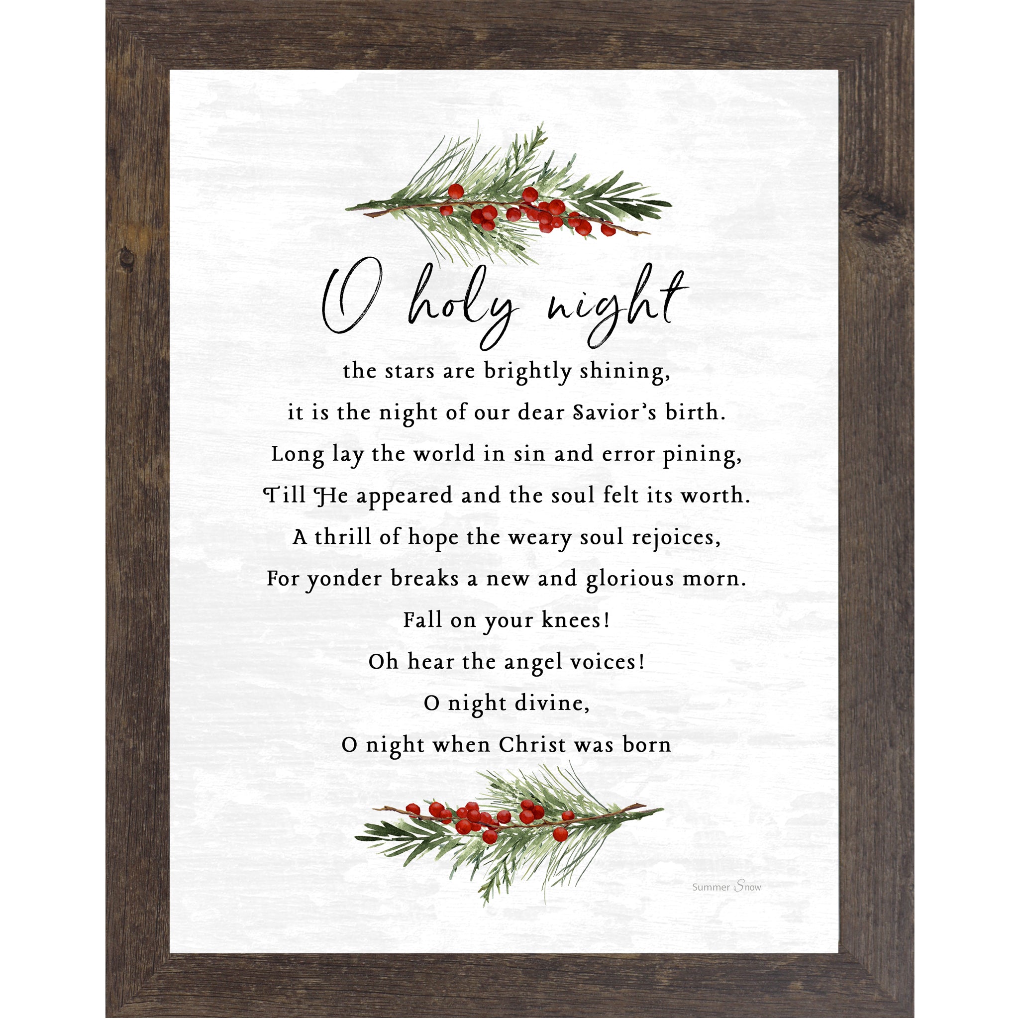 O Holy Night Christmas Hymn Wall Art – O Night Divine Christian Holiday Decor SA338 - Summer Snow Art