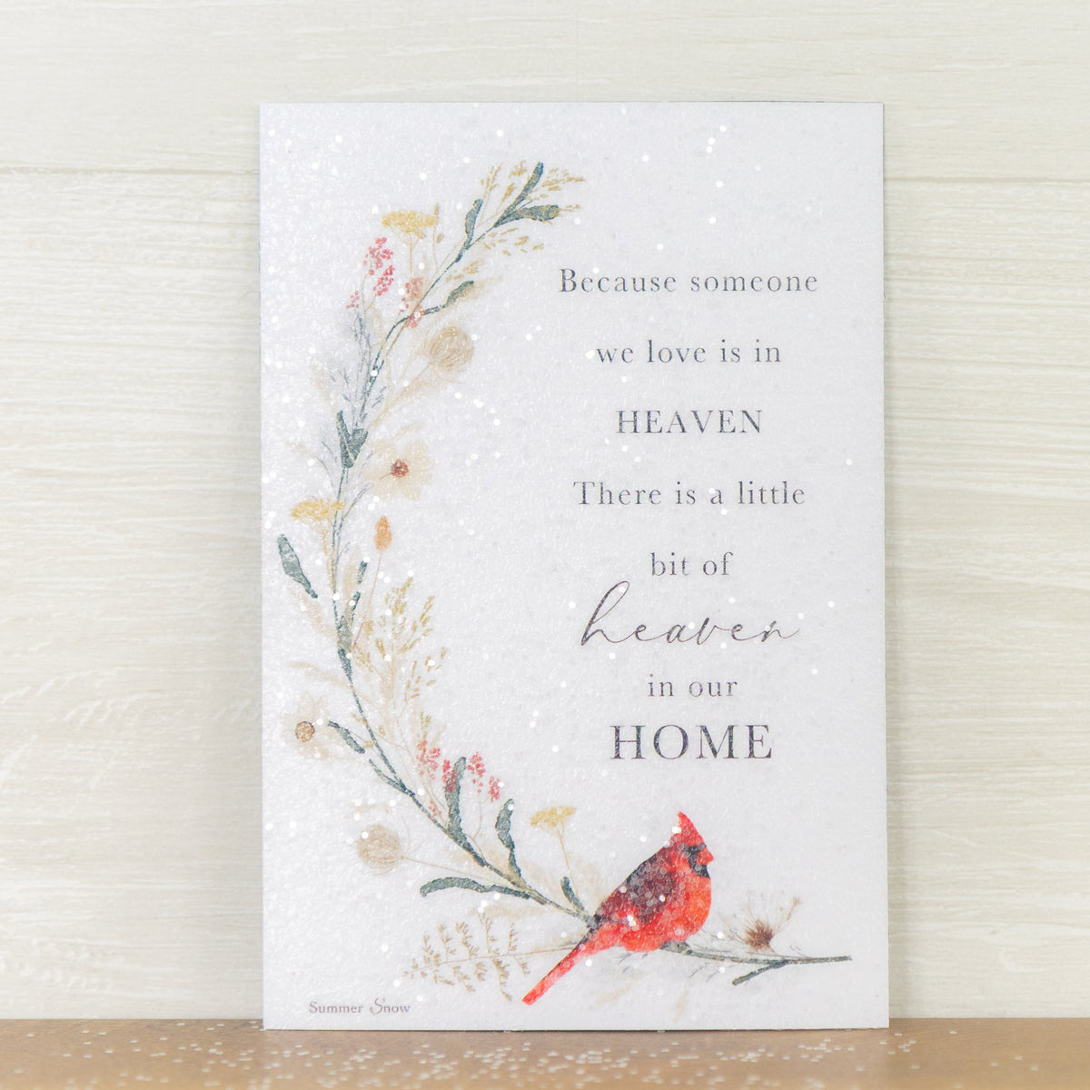 Because Someone We Love Is In Heaven magnet – 4x6 vertical red cardinal on floral branch with memorial quote, glittered acrylic finish
