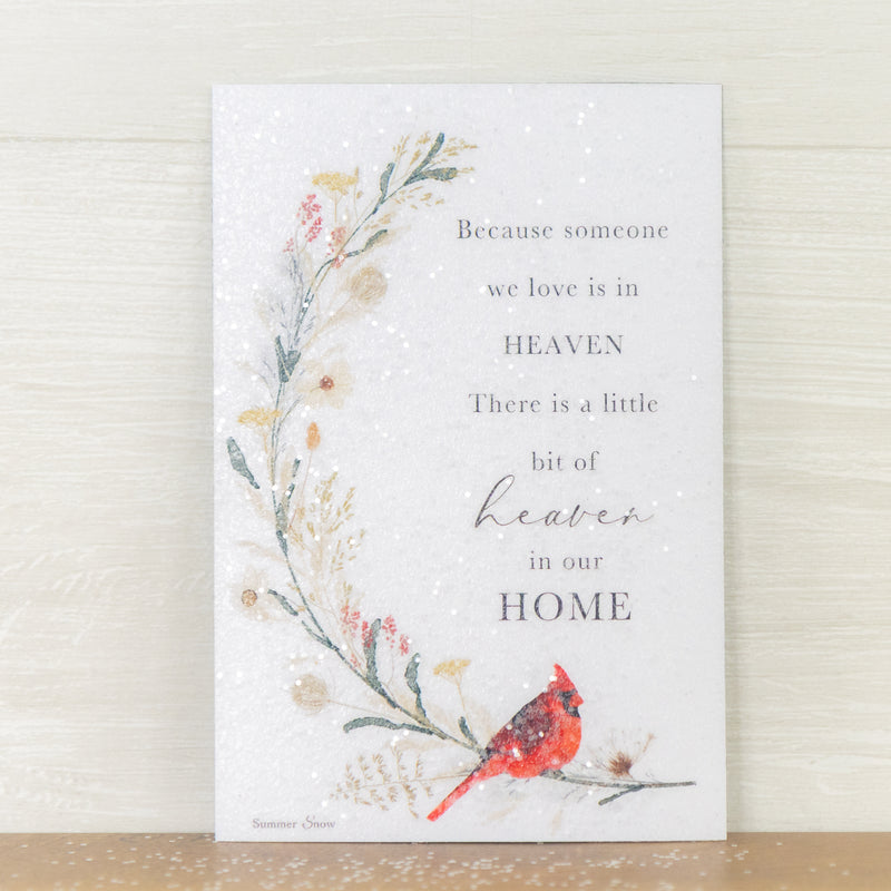 Because Someone We Love Is In Heaven magnet – 4x6 vertical red cardinal on floral branch with memorial quote, glittered acrylic finish