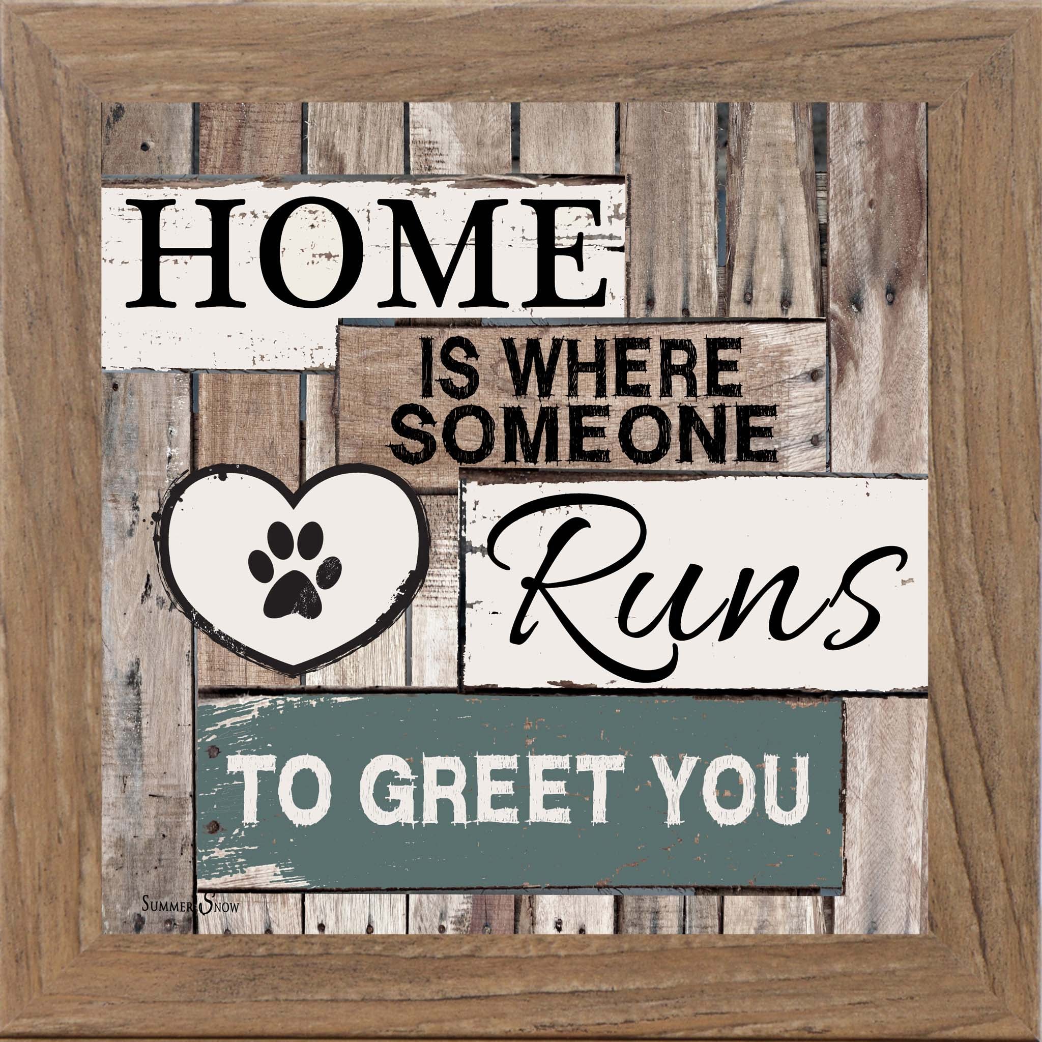 Home Is Where Someone Runs to Greet You – Square Dog Lover Wall Art | Pet-Inspired Framed Decor (SS6741)