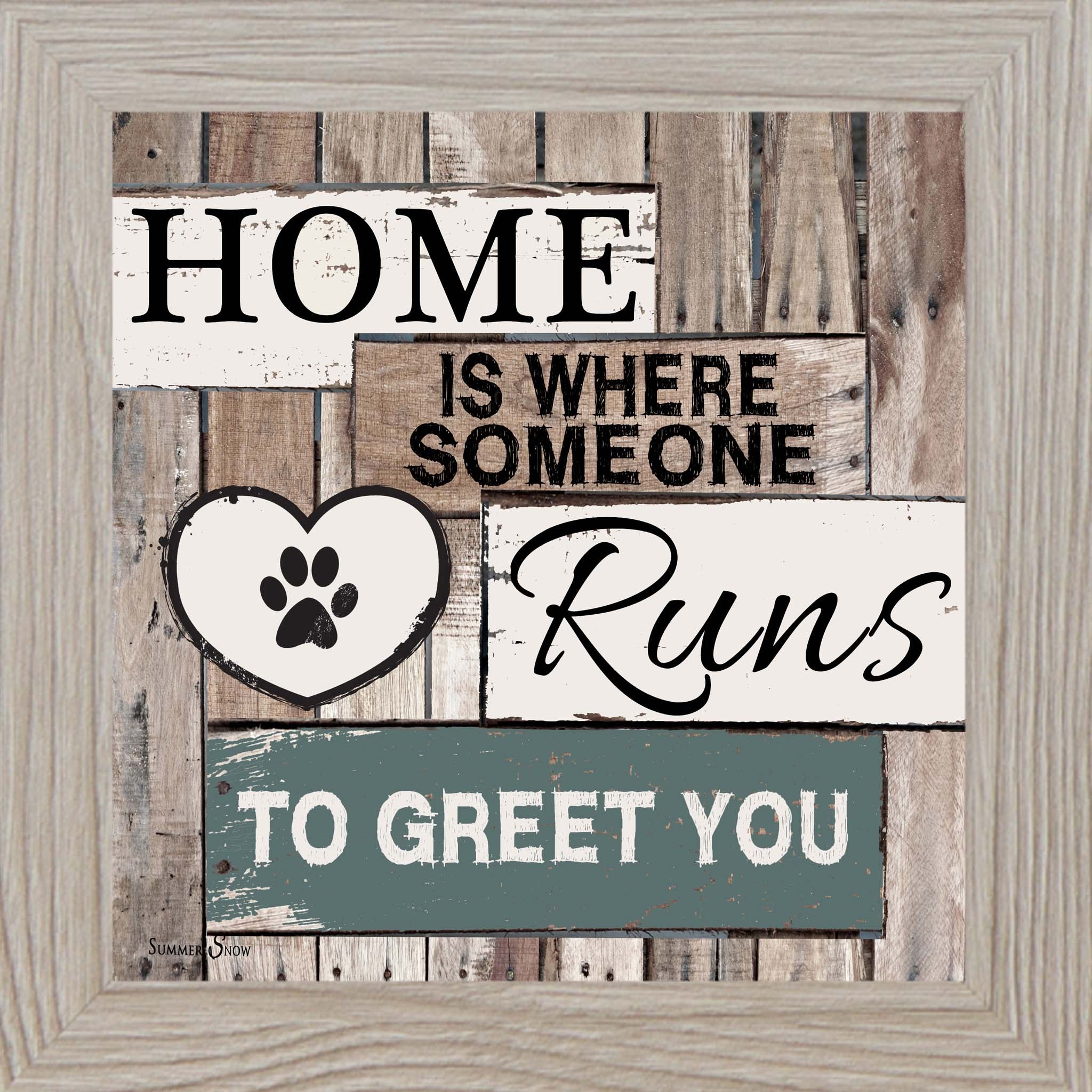 Home Is Where Someone Runs to Greet You – Square Dog Lover Wall Art | Pet-Inspired Framed Decor (SS6741)
