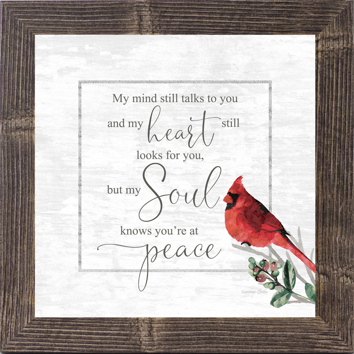 Framed sympathy wall art with cardinal – My Soul Knows You’re at Peace