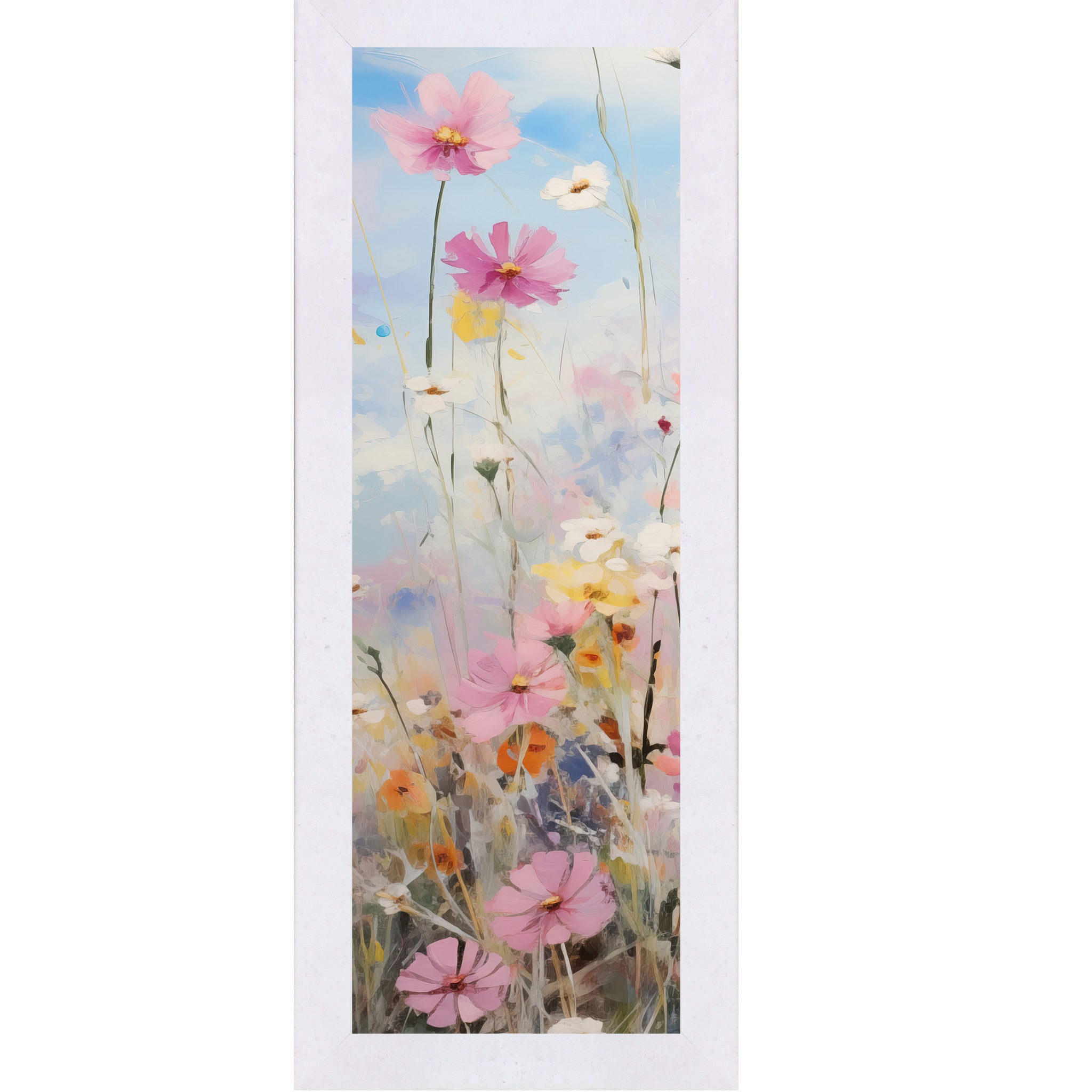 Slim Vertical Floral Wall Art – Pastel Meadow Watercolor Flowers (SB906) - Summer Snow Art