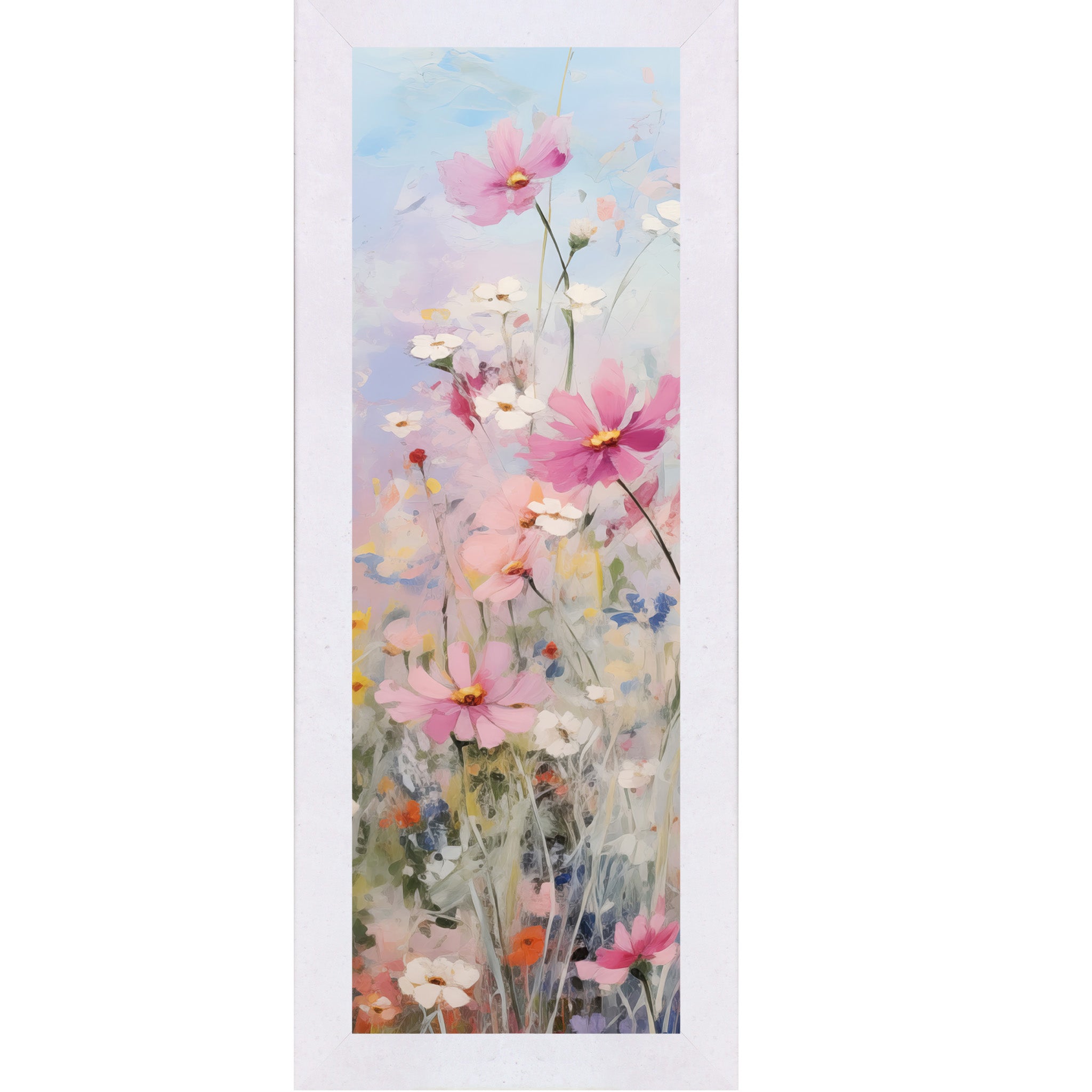 Slim Vertical Floral Wall Art – Soft Pink & Blue Watercolor Flowers (SB905) - Summer Snow Art