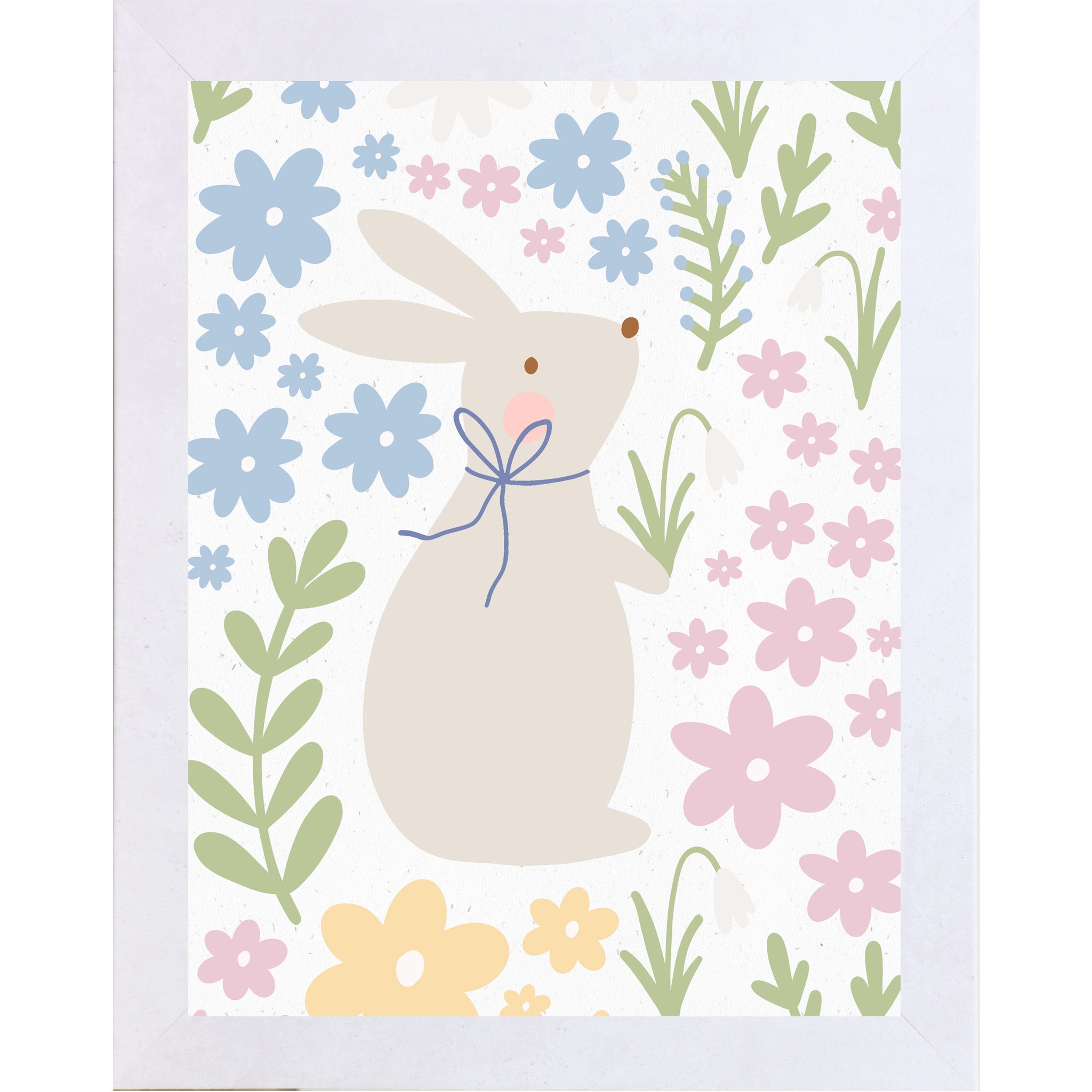 Whimsical Spring Bunny Framed Wall Art – Pastel Floral Nursery & Everyday Home Decor (SB120)