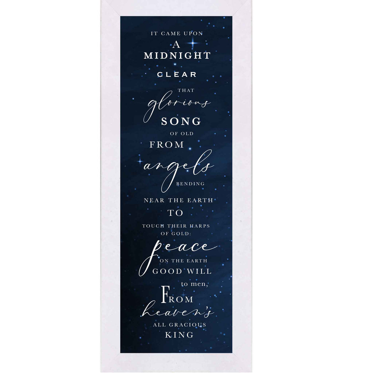 Christian Christmas wall art featuring the hymn “It Came Upon a Midnight Clear” displayed vertically against a dark midnight sky with subtle stars and a single shining star near the top.