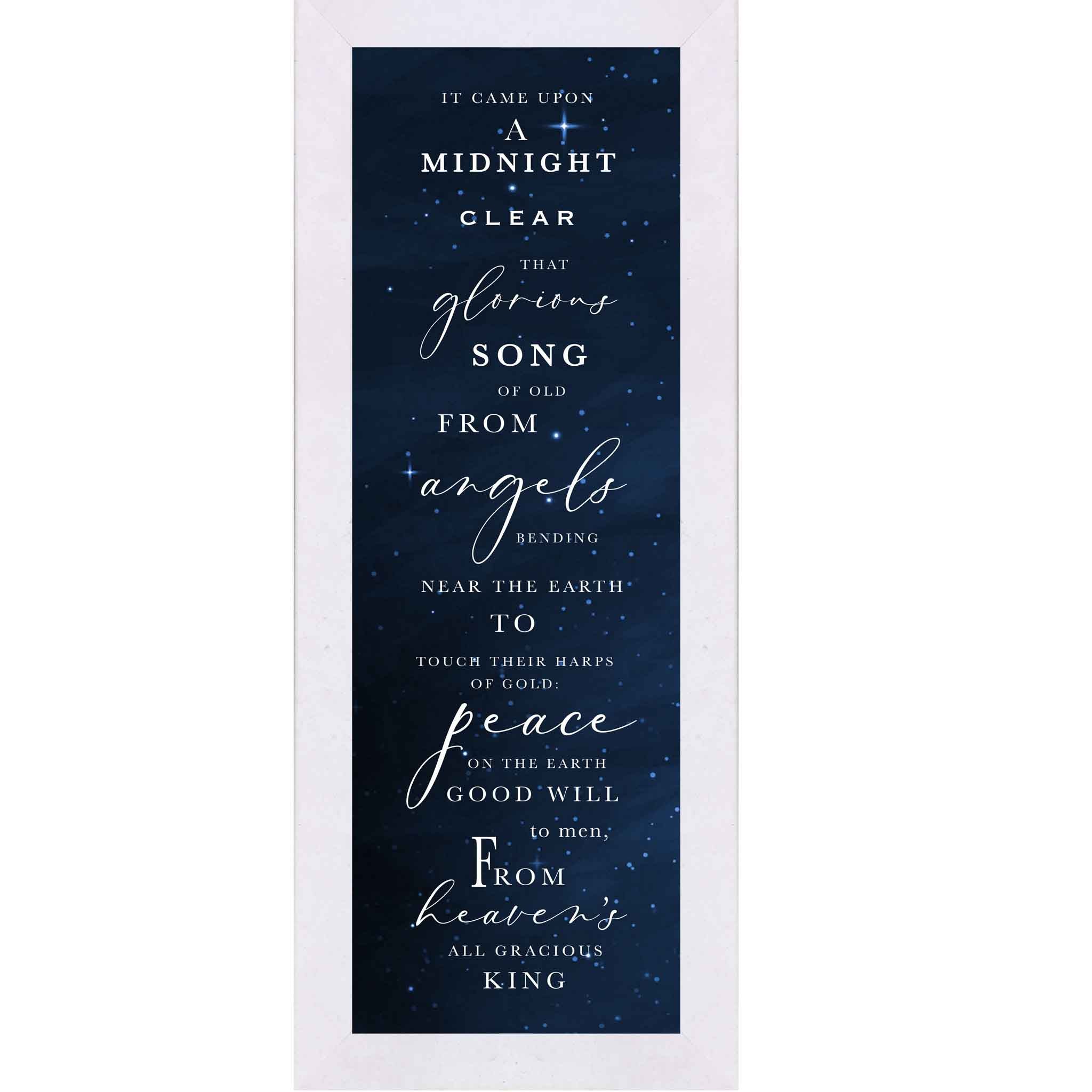 Christian Christmas wall art featuring the hymn “It Came Upon a Midnight Clear” displayed vertically against a dark midnight sky with subtle stars and a single shining star near the top.