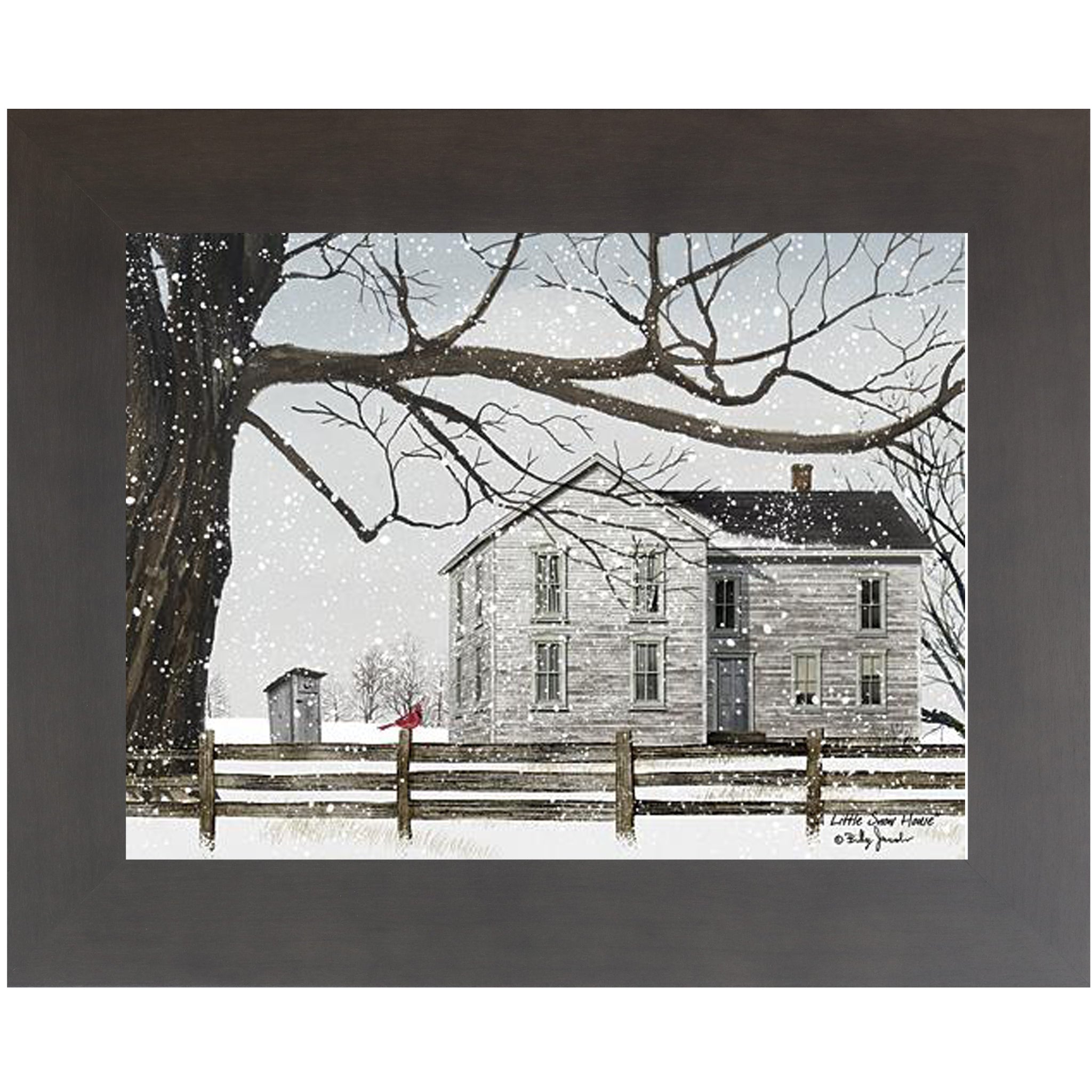 Framed Winter Farmhouse Wall Art with Cardinal by Billy Jacobs (BJ1127)