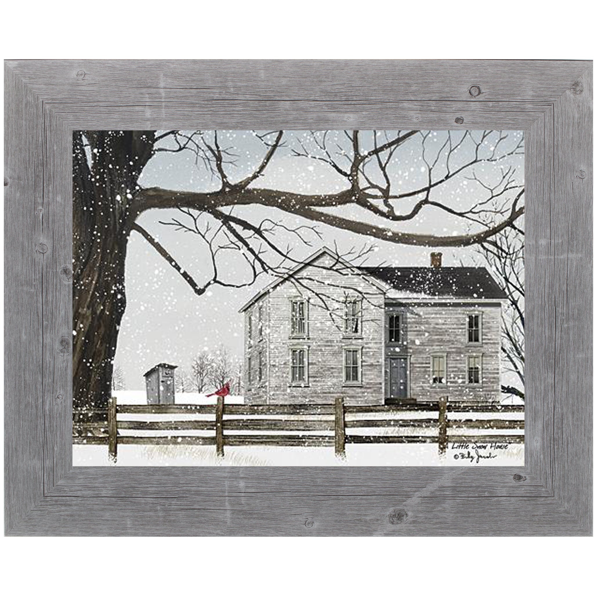 Framed Winter Farmhouse Wall Art with Cardinal by Billy Jacobs (BJ1127)