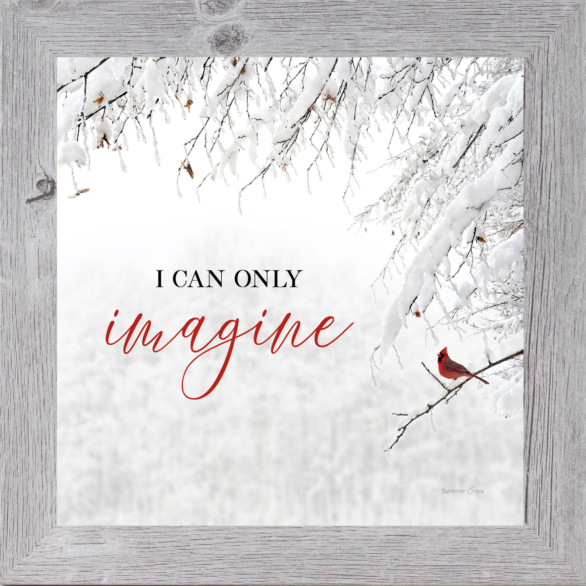 I Can Only Imagine winter cardinal wall art in snowy landscape by Summer Snow