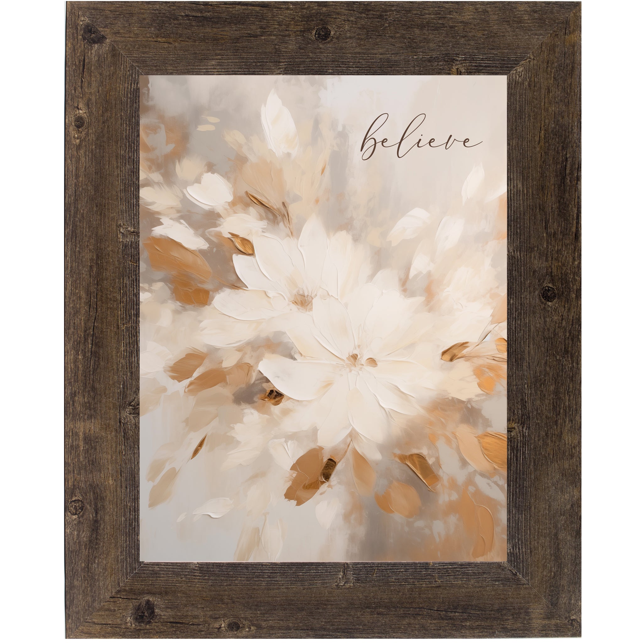 Believe – Neutral Floral Framed Wall Art (SN370) - Summer Snow Art