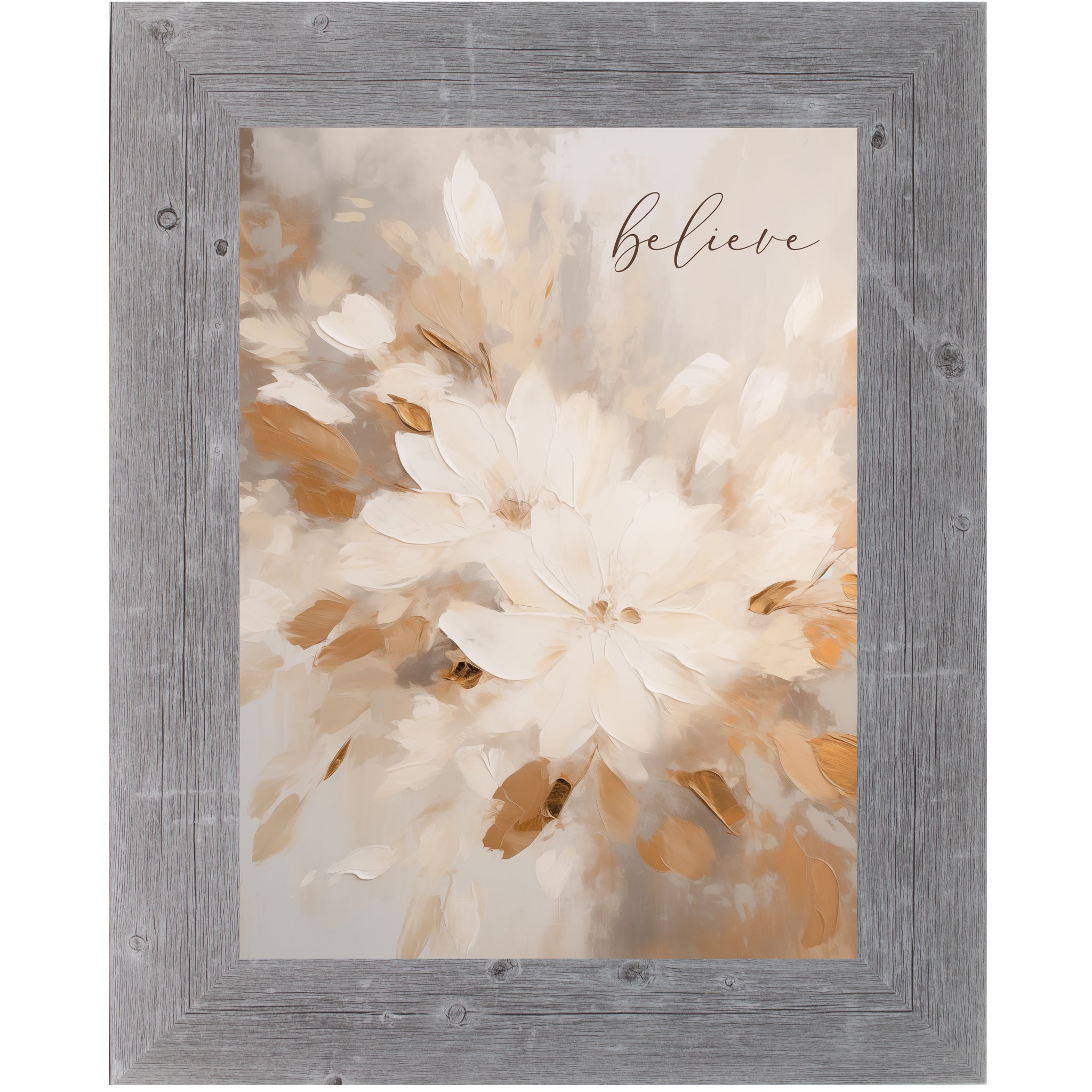 Believe – Neutral Floral Framed Wall Art (SN370) - Summer Snow Art