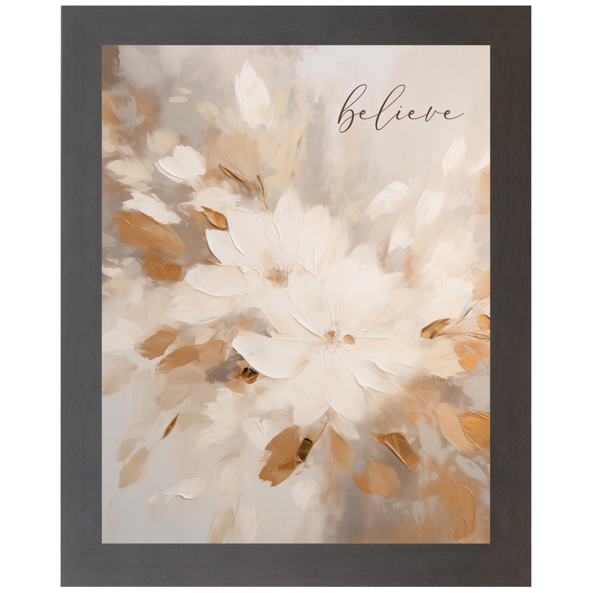 Believe – Neutral Floral Framed Wall Art (SN370) - Summer Snow Art