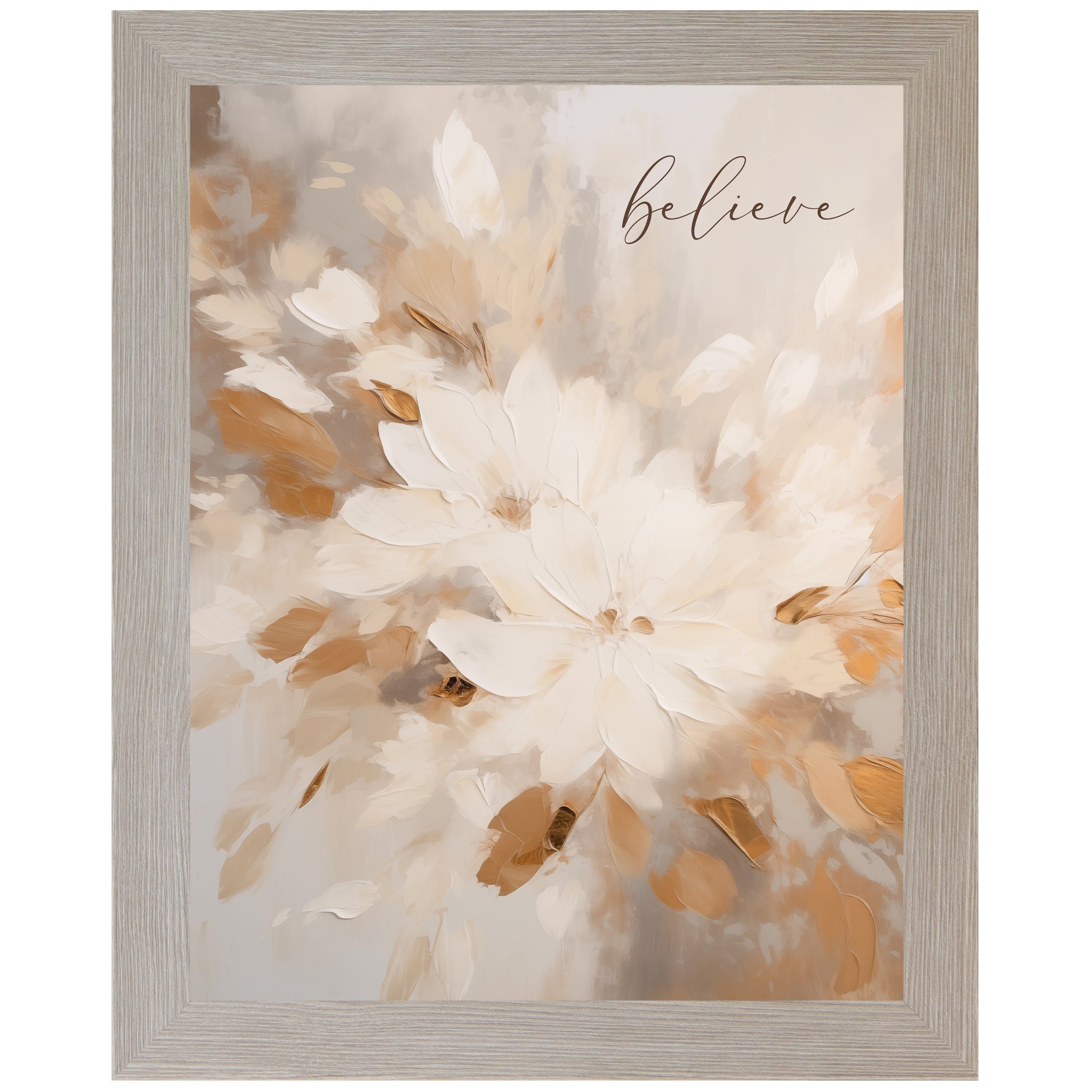 Believe – Neutral Floral Framed Wall Art (SN370) - Summer Snow Art