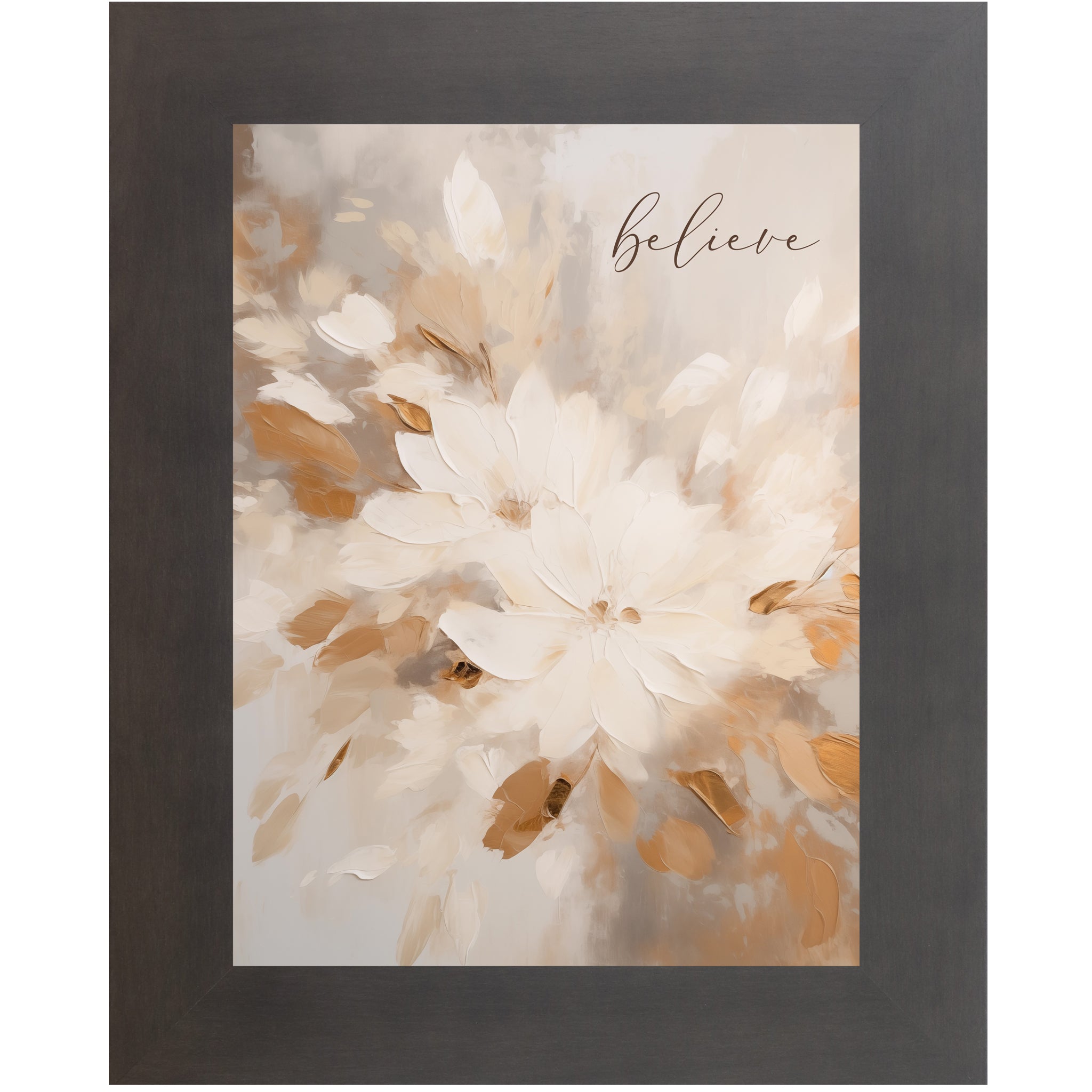 Believe – Neutral Floral Framed Wall Art (SN370) - Summer Snow Art