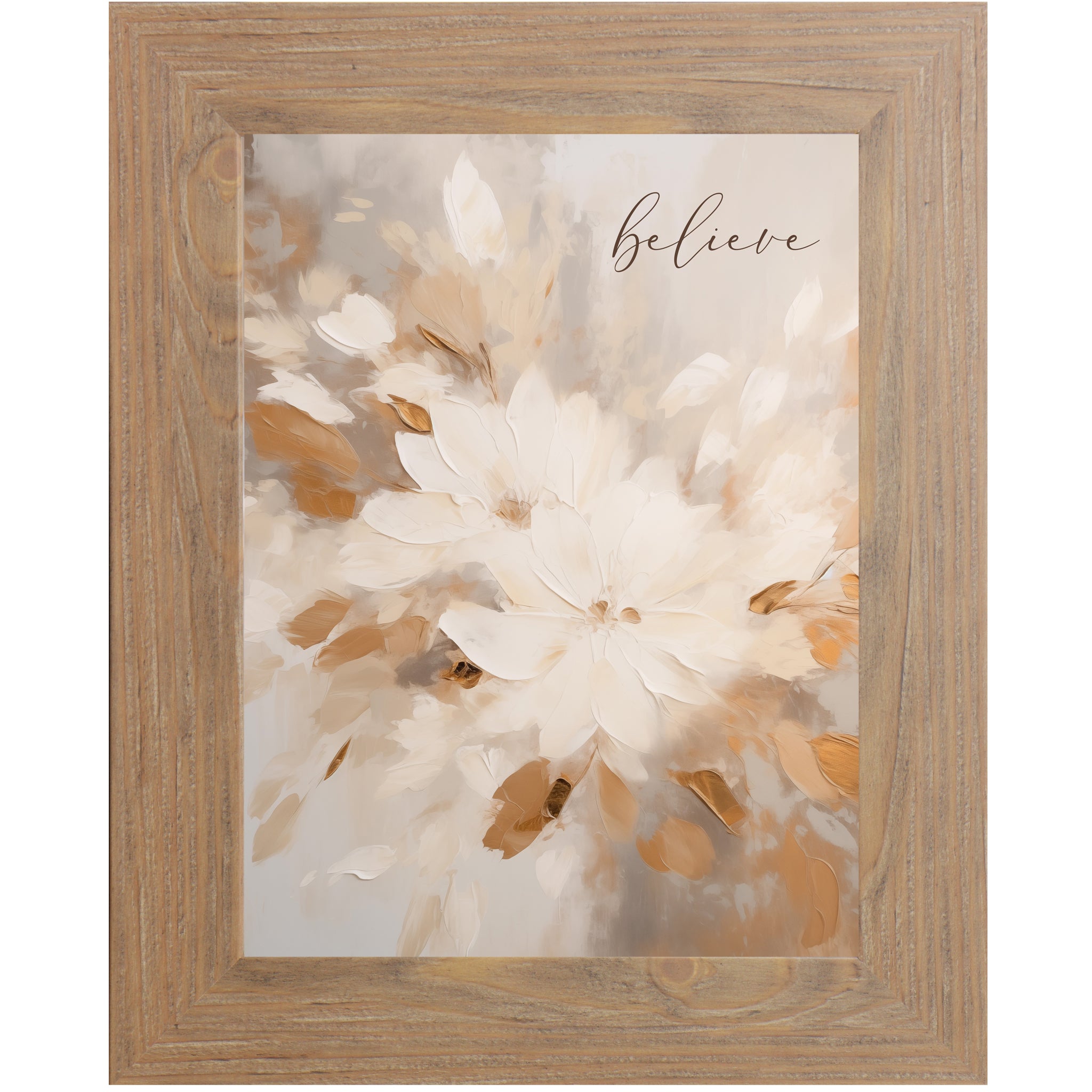 Believe – Neutral Floral Framed Wall Art (SN370) - Summer Snow Art