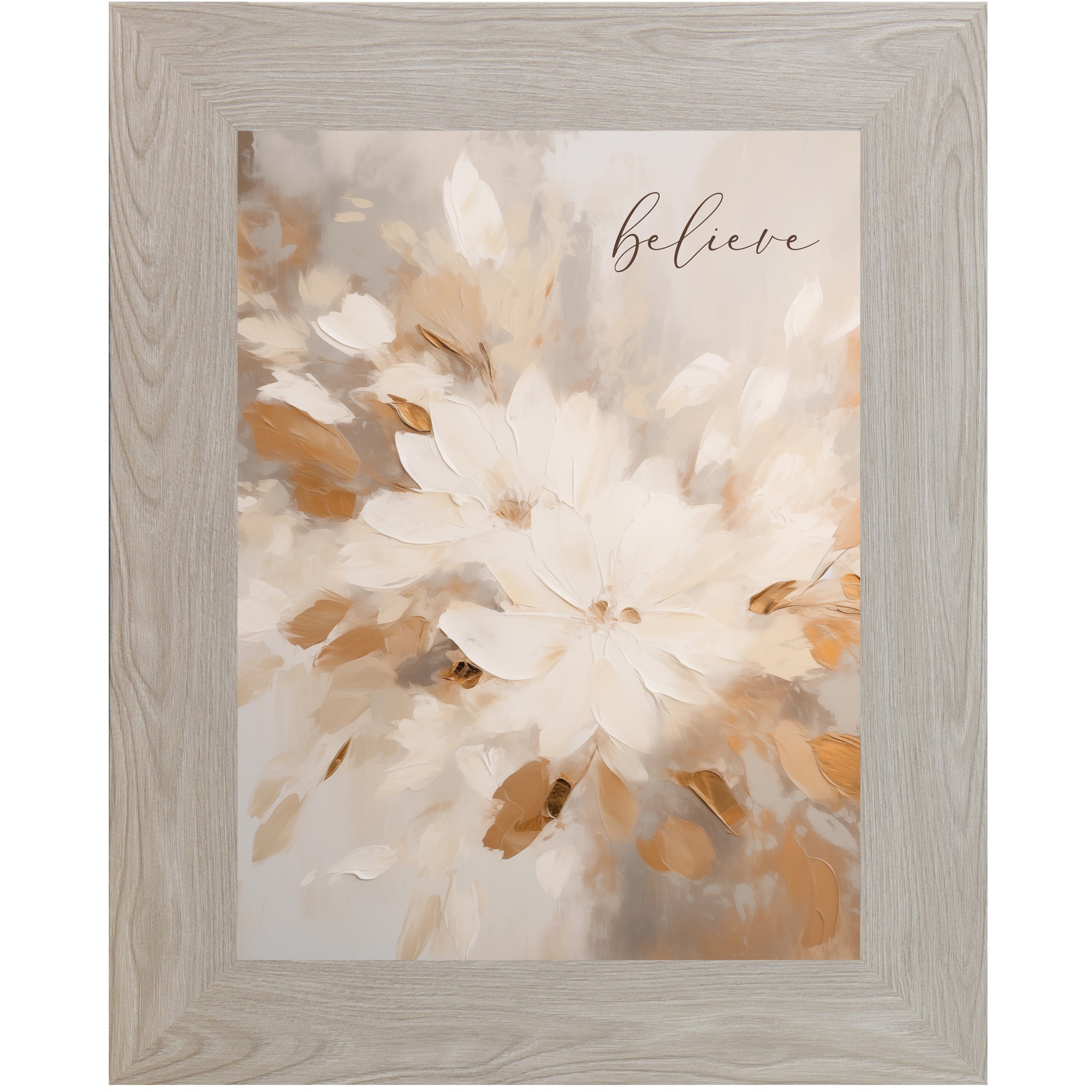 Believe – Neutral Floral Framed Wall Art (SN370) - Summer Snow Art