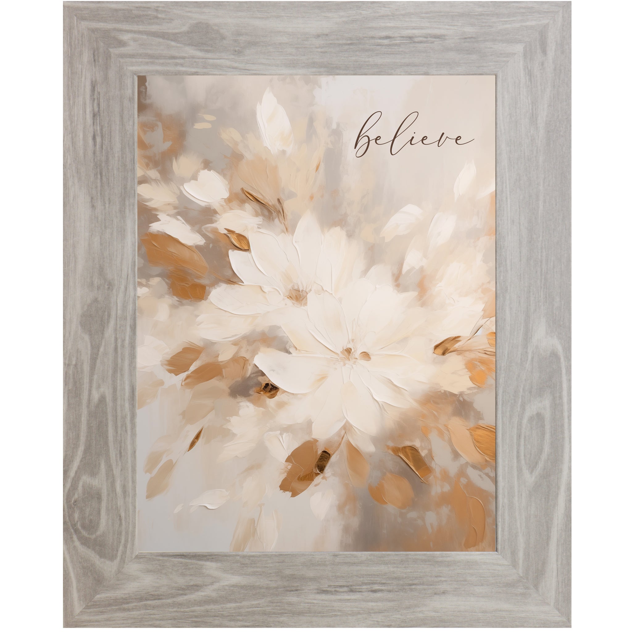 Believe – Neutral Floral Framed Wall Art (SN370) - Summer Snow Art
