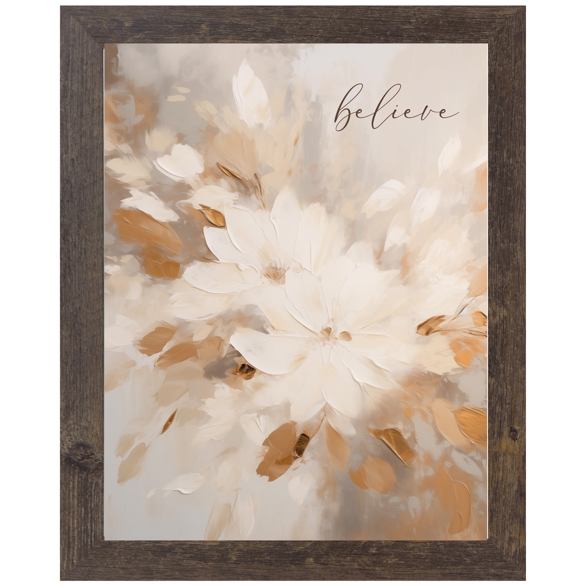 Believe – Neutral Floral Framed Wall Art (SN370) - Summer Snow Art