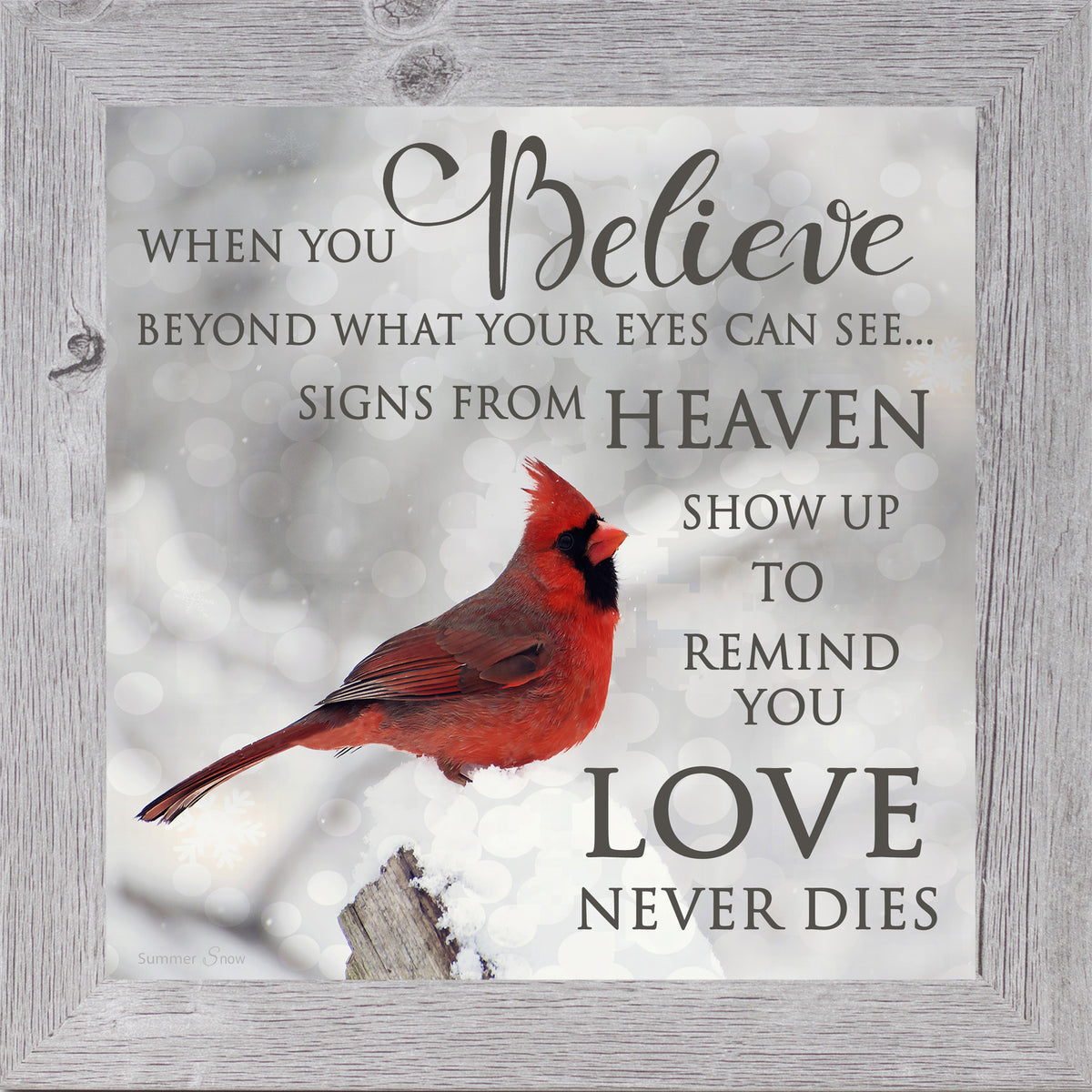 Winter cardinal sympathy wall art with “When You Believe” quote by Summer Snow