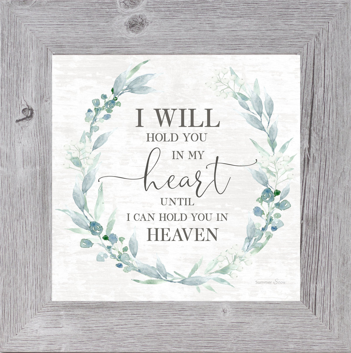 Sympathy wall art with green florals and heartfelt message – framed and glittered by Summer Snow