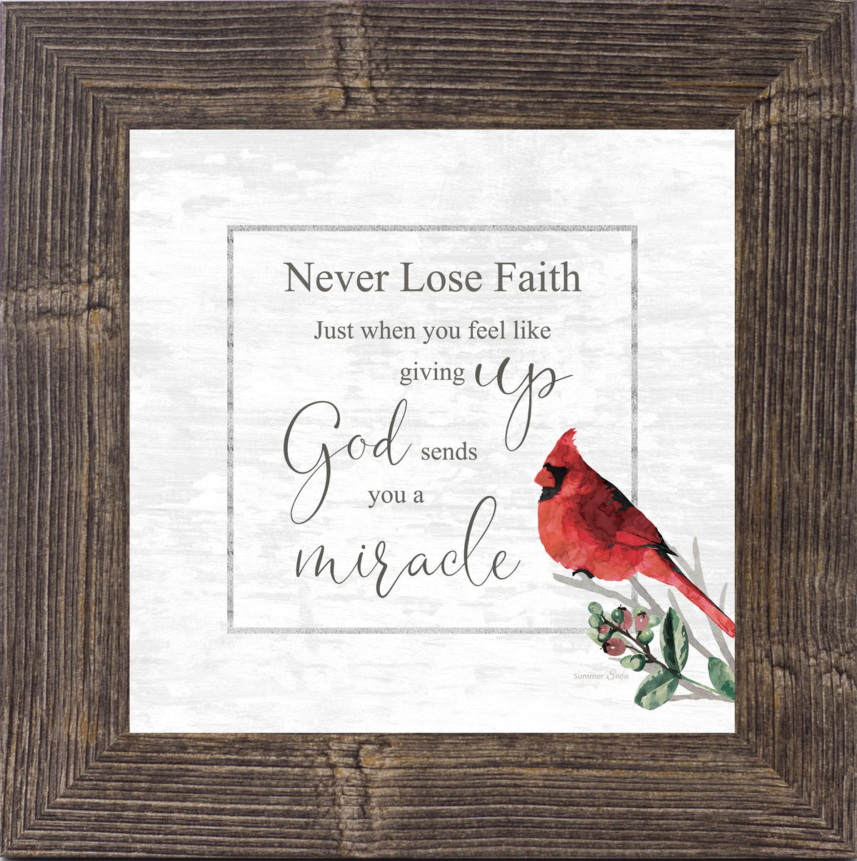 Never Lose Faith – Framed sympathy wall art with red cardinal