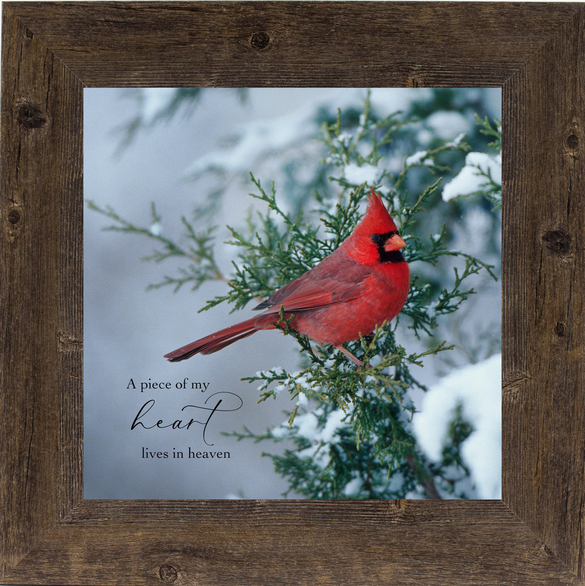 Cardinal sympathy wall art with forest green snowy background – A Piece of My Heart Lives in Heaven