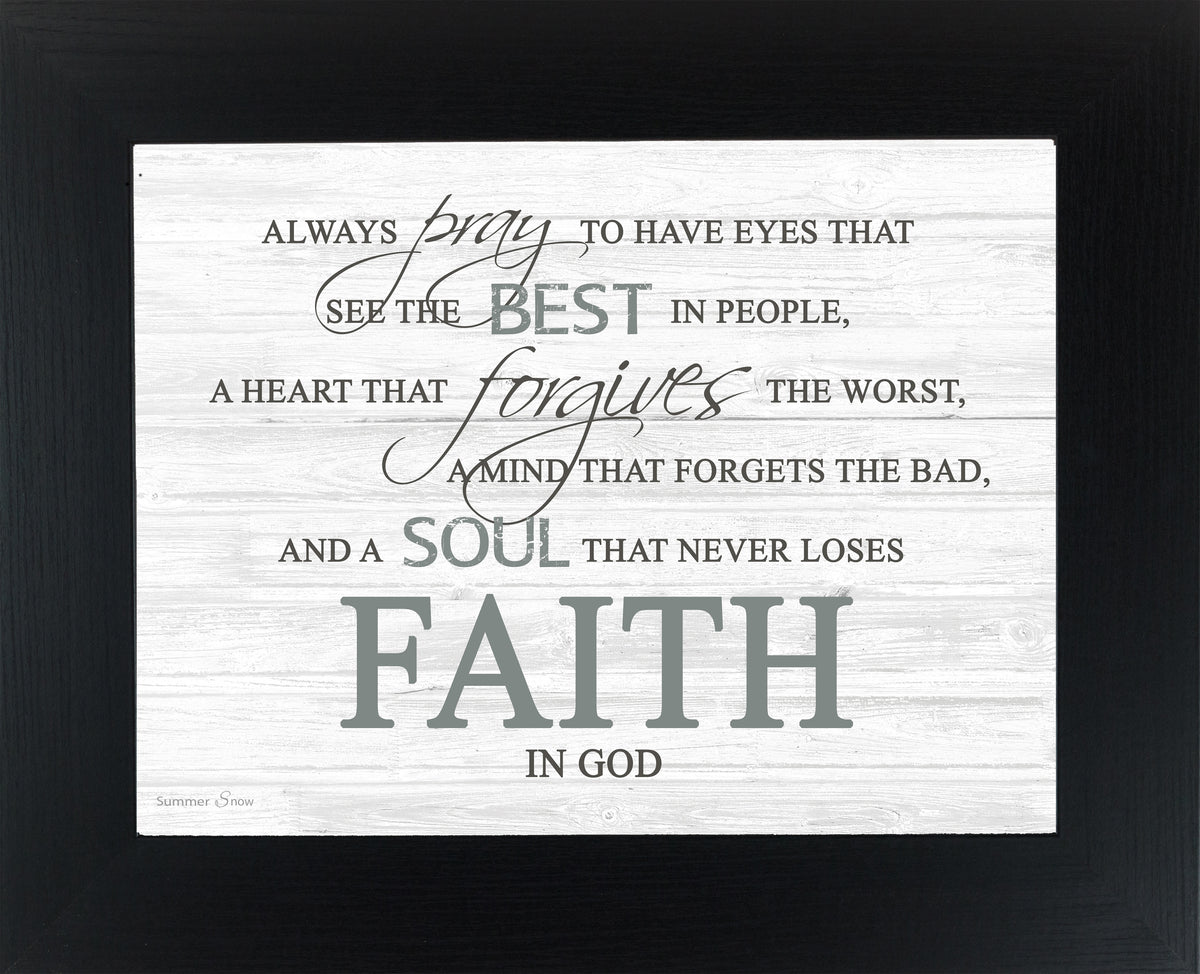 Framed Christian wall art with whitewashed background and quote about kindness, forgiveness, and faith in God